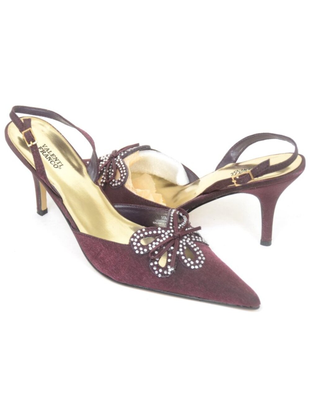 Valenti Franco Womens 10 Rhinestone Bow Burgundy Wine Pointy Toe Slingback Pump
